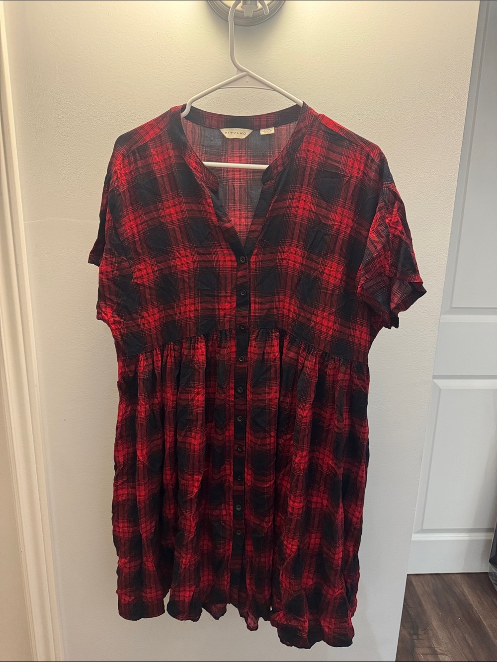 Anthropologie Red and Black Plaid Midi Dress